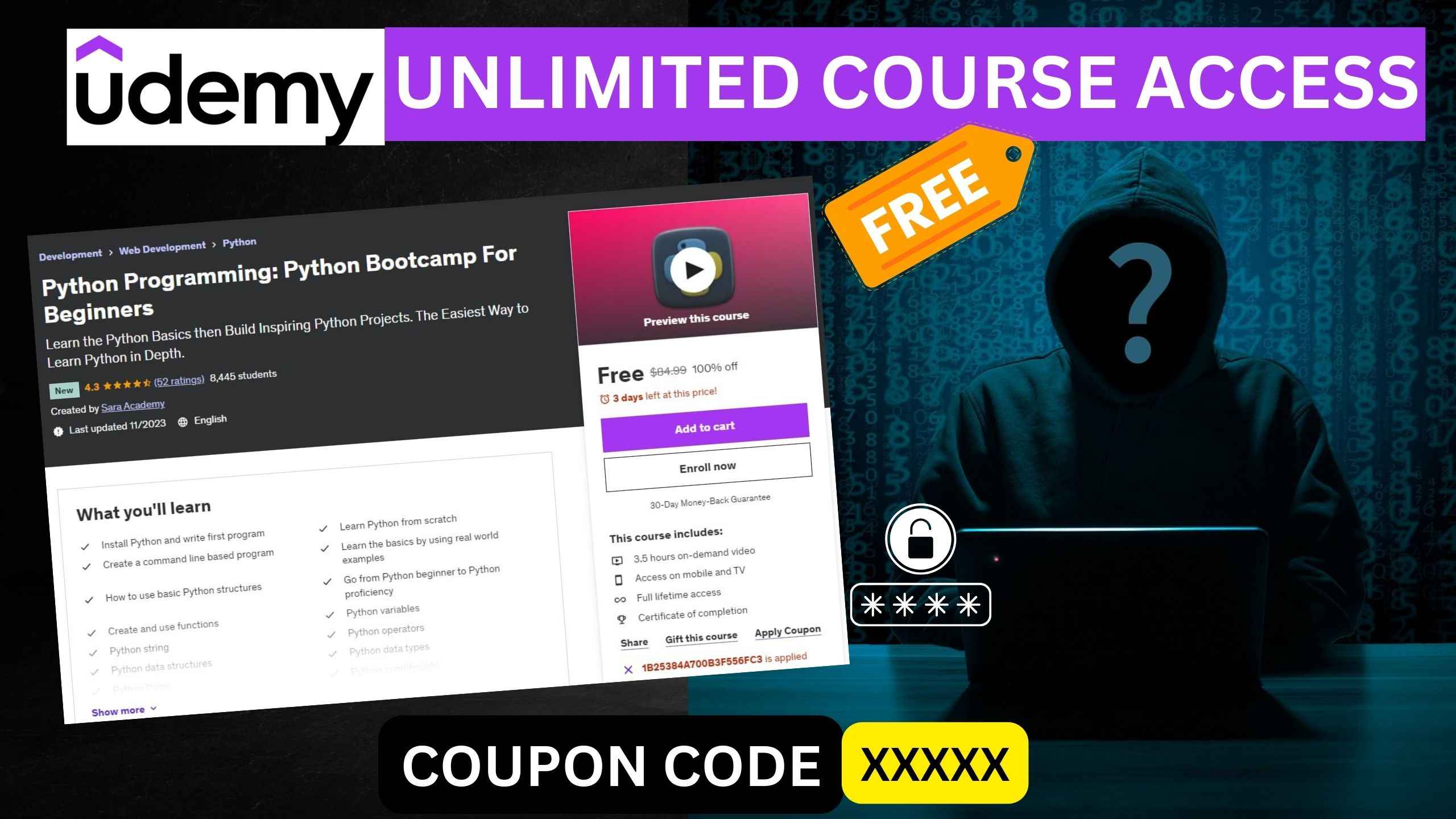 Udemy coupon code 2024 | Python Bootcamp For Beginners